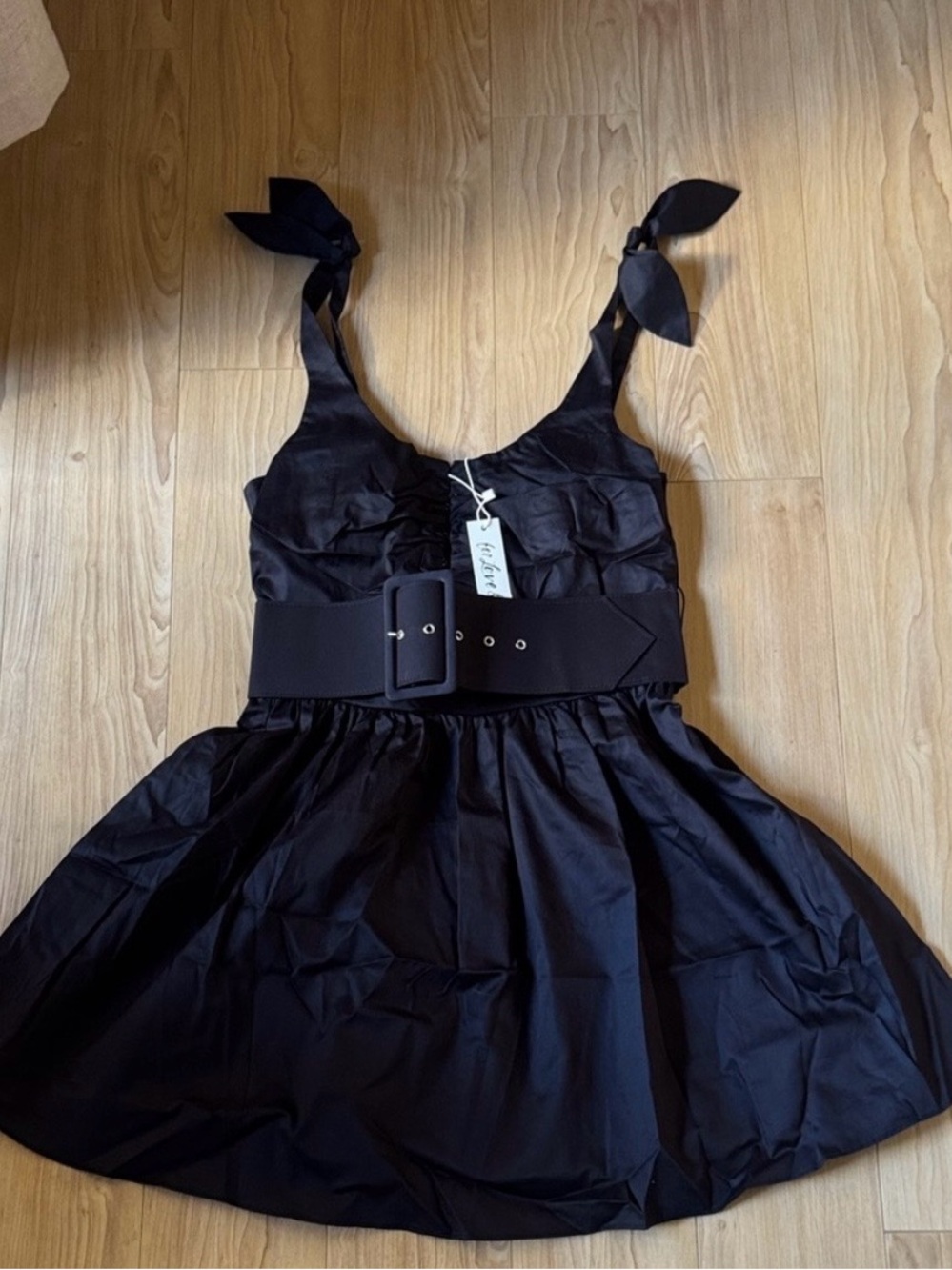 For Love & Lemons Black Mini Dress with Wide Belt - Picture 4 of 6